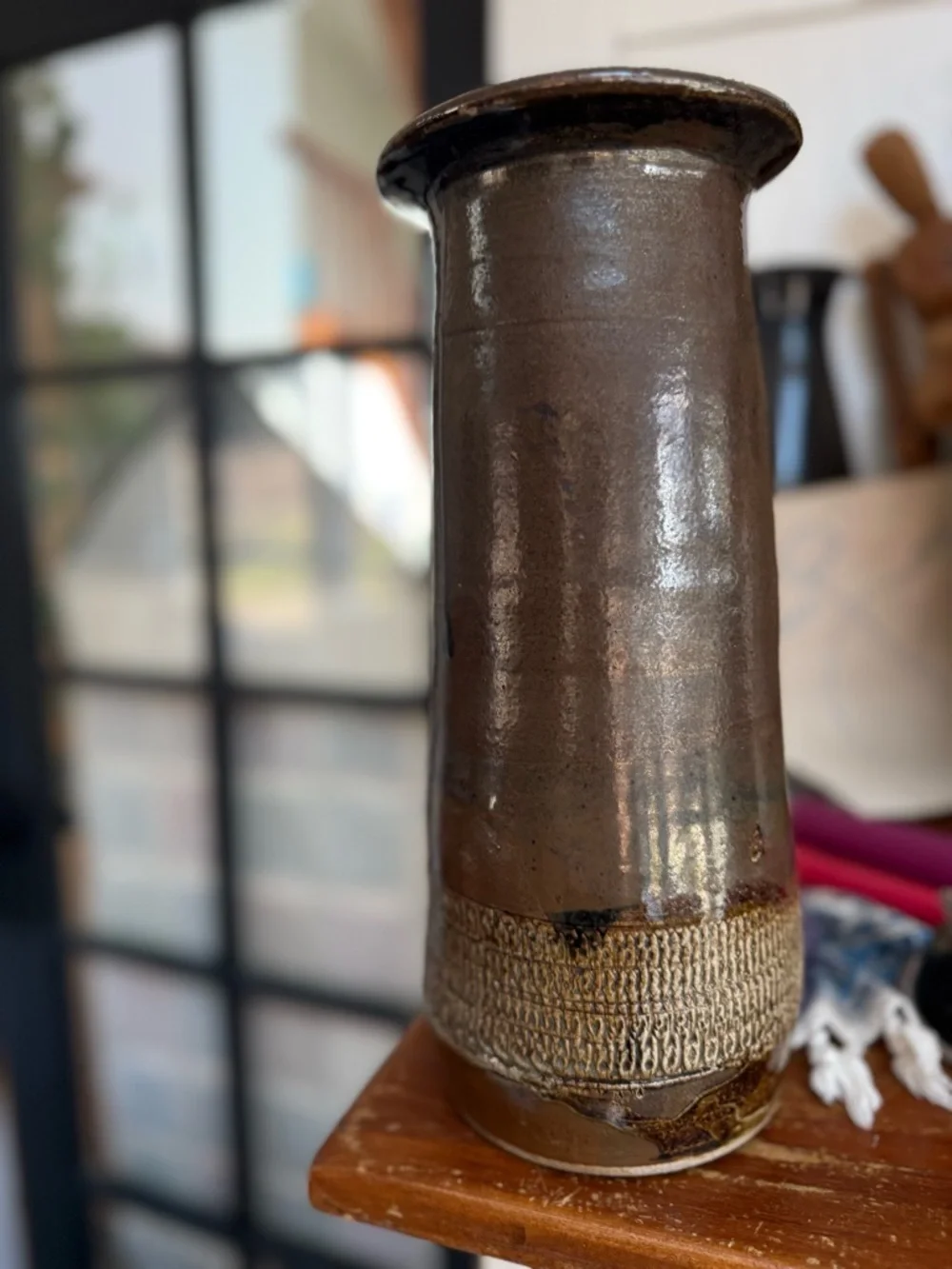 Handmade Ceramic Vase in Brown and Cream